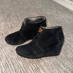 Toms Black Suede Wedge Ankle Booties